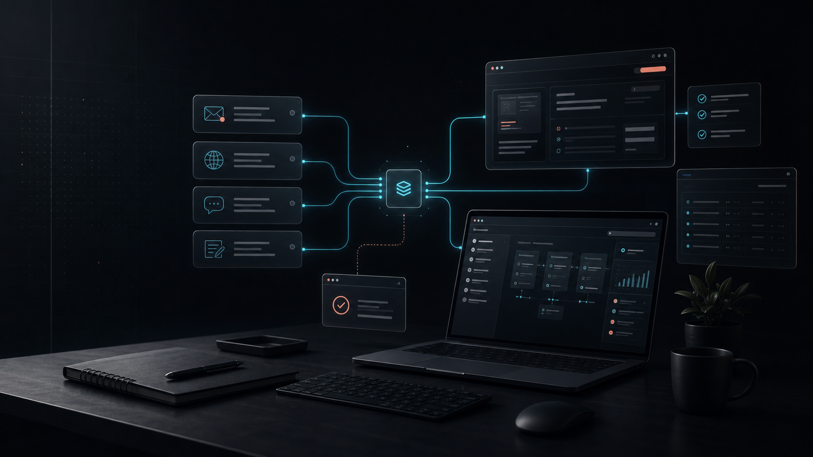 Dark contact and website project intake system visual created for the Crestwell Contact page