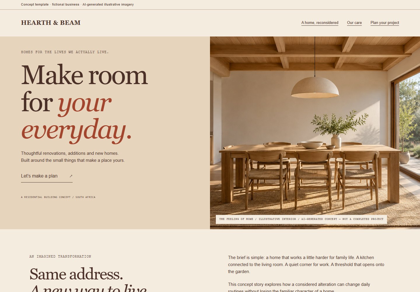 Hearth & Beam desktop website screenshot preview