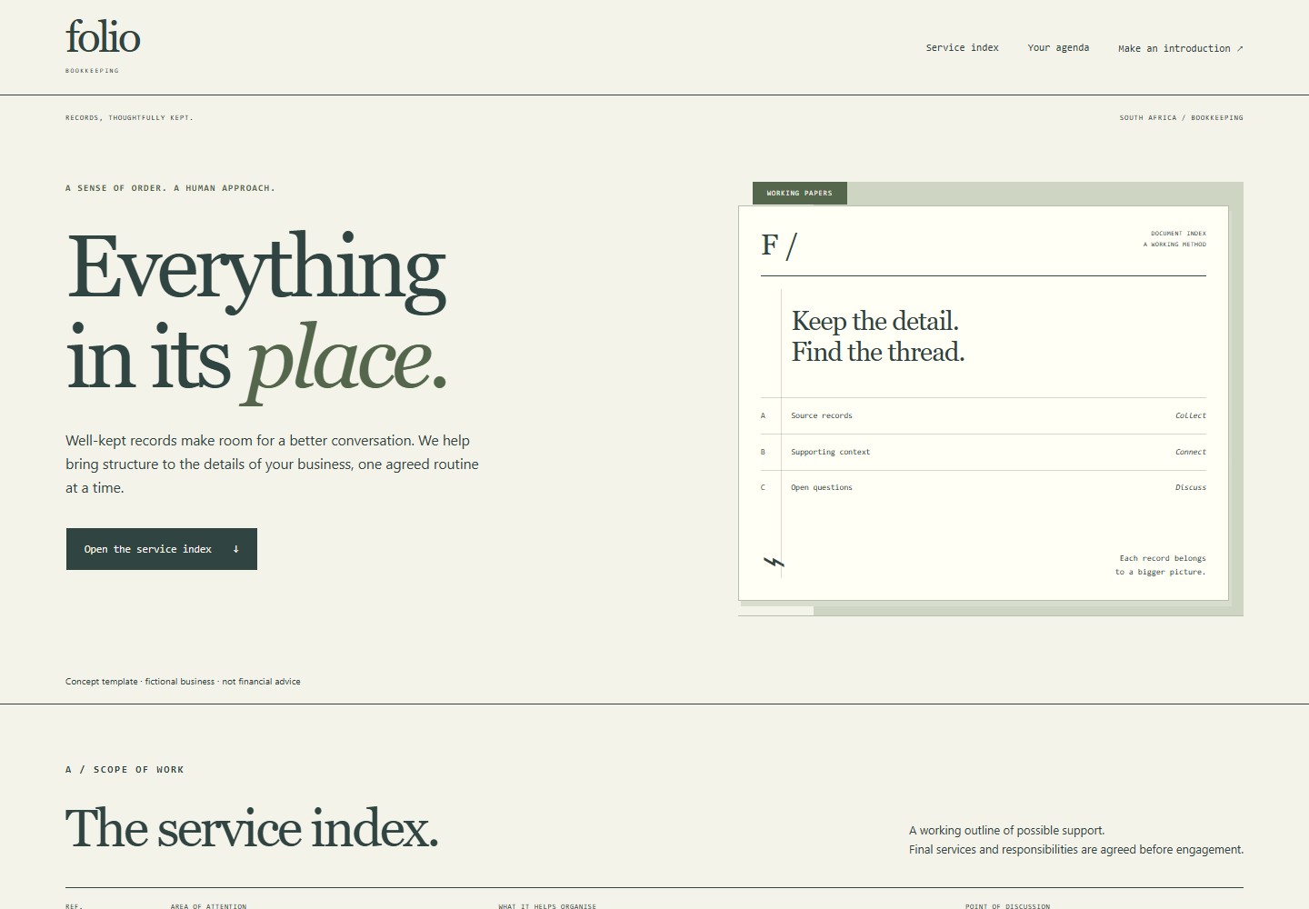 Folio Bookkeeping desktop website screenshot preview