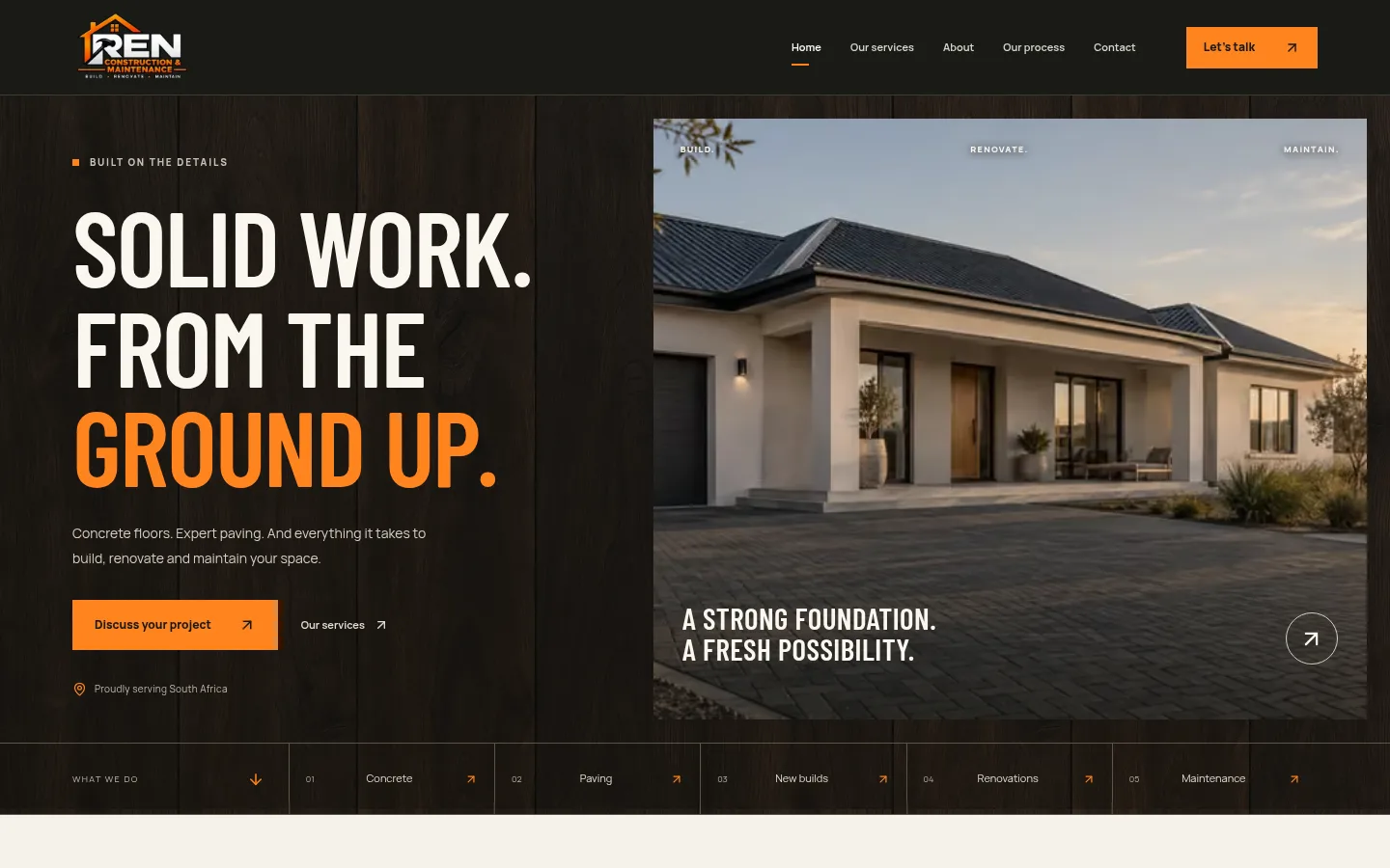 Ren Construction & Maintenance website on desktop